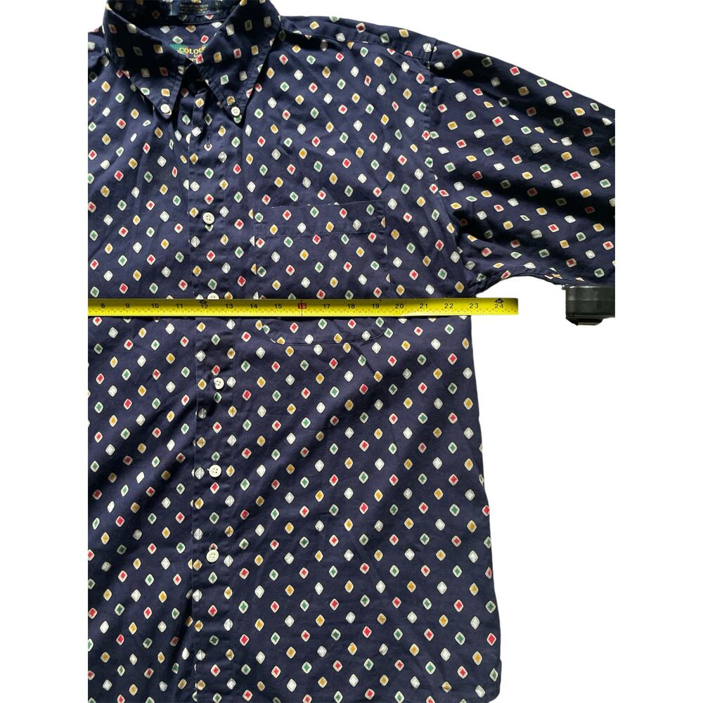 Navy Mens Button Down Shirt Diamond AOP Size Medium Bold Retro Cotton Hoco prom - Picture 5 of 7